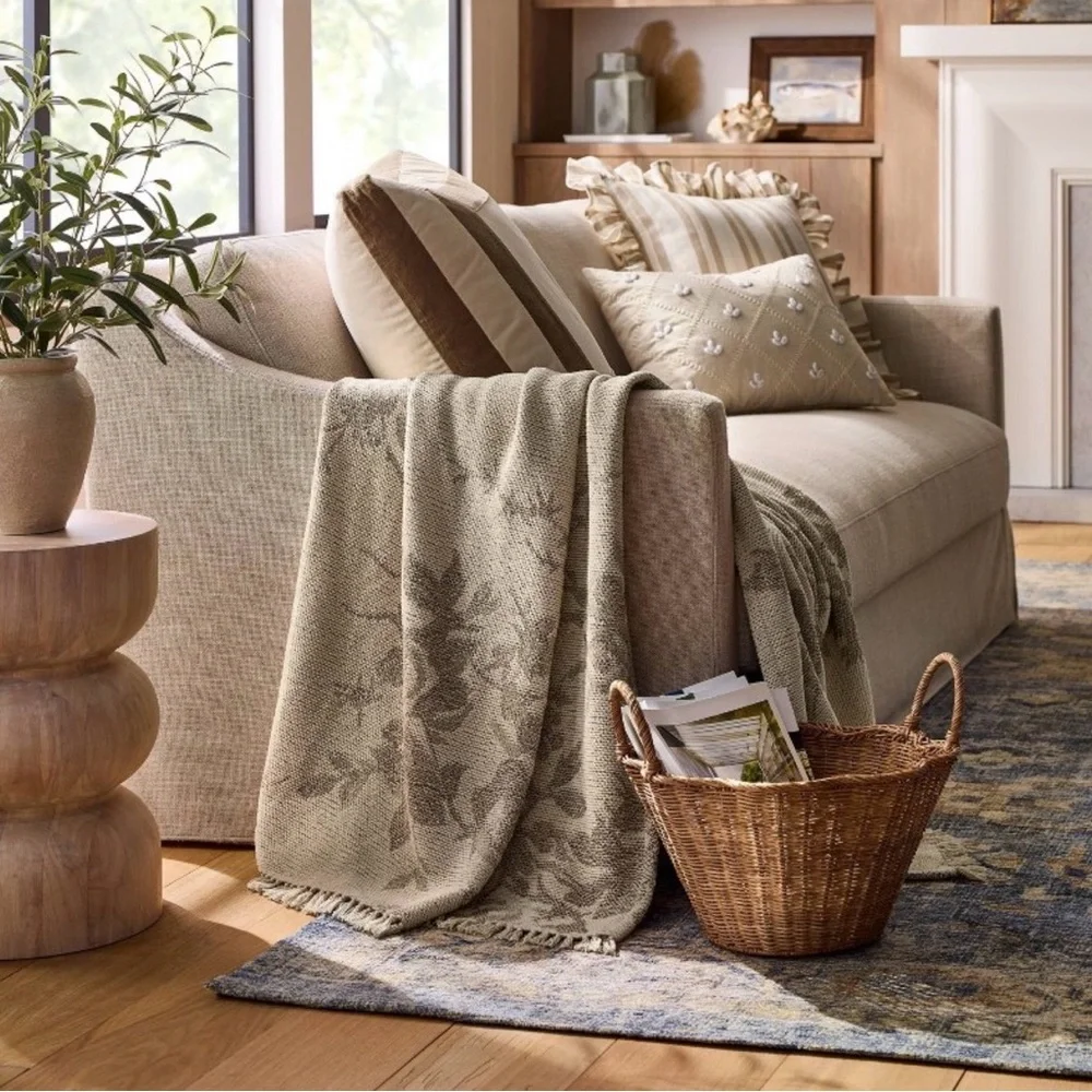 Woven Floral and Leaves Pattern Throw with Fringe— Studio McGee